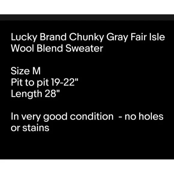 Lucky Brand Chunky Gray Fair Isle Wool Blend Sweater Sz M - Picture 7 of 7